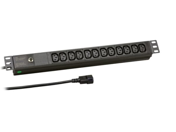 EFB Elektronik EK631CC.1, 1U, Aluminium, Termoplast, Sort, 12 AC-utganger, C13 kopling, C14 kopling Sort