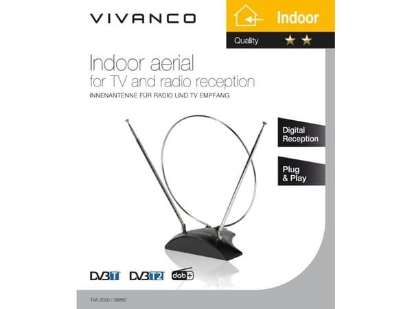 Vivanco TVA 3020, Innendørs, Sort, 1,2 m, DVB-T, DVB-T2, DAB, DAB+, FM, 5000 m
