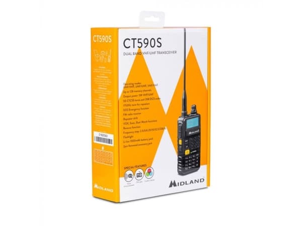 Midland CT590 S, Profesjonell mobilradio (PMR), 128 kanaler, VHF 144 - 146/ UHF 430 - 440, LCD, 2-pin Kenwood, Built-in