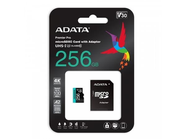 ADATA Premier Pro V30S - Flashminnekort (SD-adapter inkludert) - 256 GB - A2 / Video Class V30 / UHS-I U3 / Class10 - microSDXC UHS-I