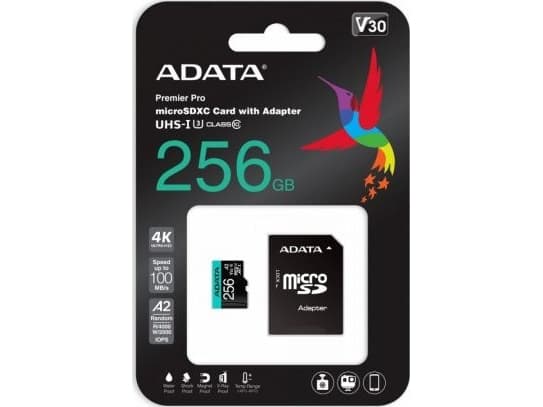 ADATA Premier Pro V30S - Flashminnekort (SD-adapter inkludert) - 256 GB - A2 / Video Class V30 / UHS-I U3 / Class10 - microSDXC UHS-I