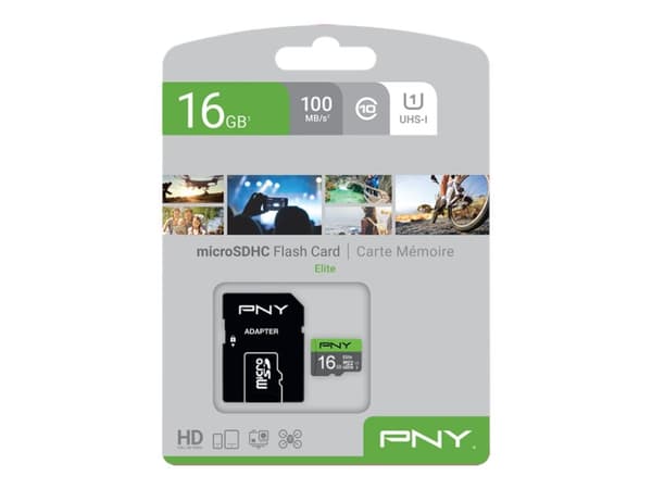 PNY Elite - Flashminnekort (microSDHC til SD-adapter inkludert) - 16 GB - UHS-I U1 / Class10 - microSDHC UHS-I