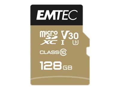 EMTEC SpeedIN' PRO - Flashminnekort (microSDHC til SD-adapter inkludert) - 128 GB - Video Class V30 / UHS-I U3 / Class10 - microSDXC UHS-I