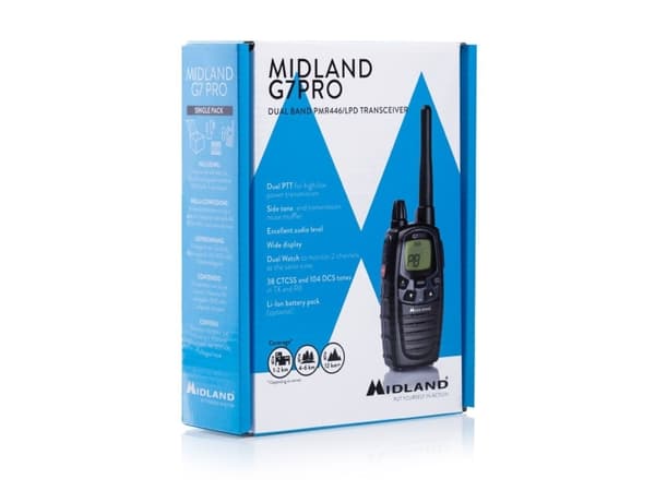 Midland G7 Pro Walkie Talkie, Profesjonell mobilradio (PMR), 69 kanaler, 446.00625 - 446.09375 MHz, 10 m, LCD, AA