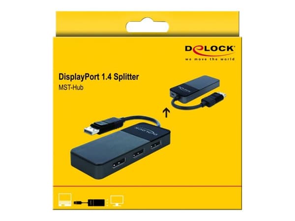 Delock DisplayPort 1.4 Splitter 1 x DisplayPort in > 3 x DisplayPort out - Video/audiosplitter - 3 x DisplayPort - skrivbordsmodell
