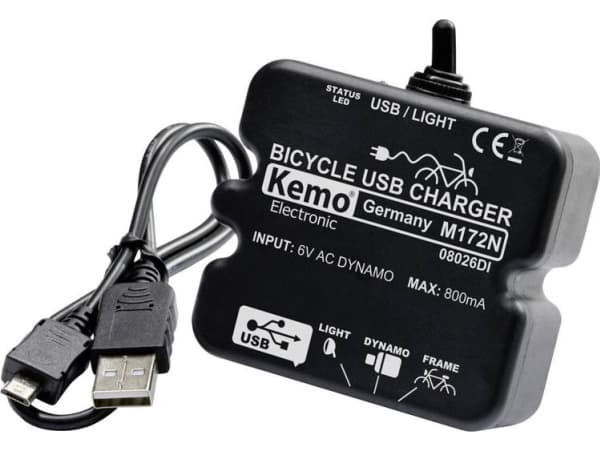 Kemo M-172N - USB Laderegulator til cykel Sort