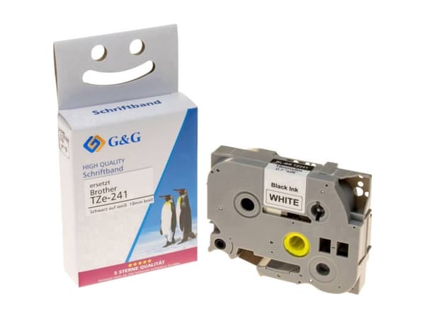 G&G Skriftbånd Plastic Båndfarve: Hvid Skriftfarve: Sort 18 mm 8 m