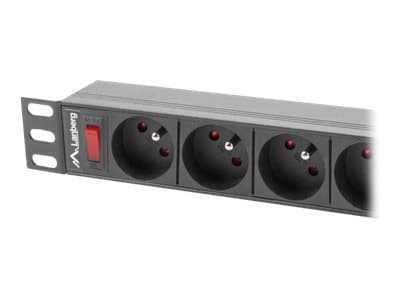 Lanberg PDU-09E-0300-BK - Strømfordelerenhet (kan monteres i rack) - AC 220-250 V - 4000 watt - utgangskontakter: 9 (7 x NF C61-314) - 1U - 19" - 3 m