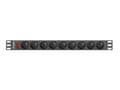 Miniatyrbilde 5 av 5: Lanberg PDU-09E-0300-BK - Strømfordelerenhet (kan monteres i rack) - AC 220-250 V - 4000 watt - utgangskontakter: 9 (7 x NF C61-314) - 1U - 19" - 3 m
