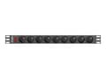 Miniatyrbilde 2 av 5: Lanberg PDU-09E-0300-BK - Strømfordelerenhet (kan monteres i rack) - AC 220-250 V - 4000 watt - utgangskontakter: 9 (7 x NF C61-314) - 1U - 19" - 3 m