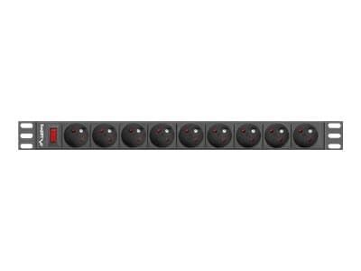 Lanberg PDU-09E-0300-BK - Strømfordelerenhet (kan monteres i rack) - AC 220-250 V - 4000 watt - utgangskontakter: 9 (7 x NF C61-314) - 1U - 19" - 3 m