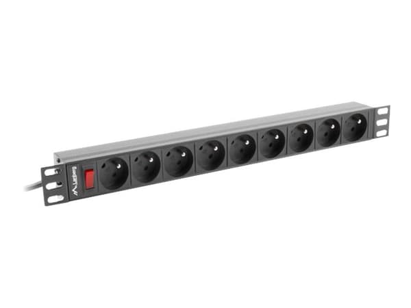 Lanberg PDU-09E-0300-BK - Strømfordelerenhet (kan monteres i rack) - AC 220-250 V - 4000 watt - utgangskontakter: 9 (7 x NF C61-314) - 1U - 19" - 3 m