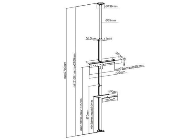 Techly ICA-TR32, 94 cm (37"), 177,8 cm (70"), 30 kg, 200 x 200 mm, 600 x 400 mm, Silver