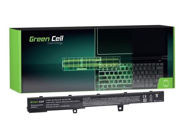 Green Cell - Batteri för bärbar dator (likvärdigt med: Asus A31N1319, Asus A41N1308) - litiumjon - 4-cells - 2200 mAh - svart - för ASUS F551; R508;