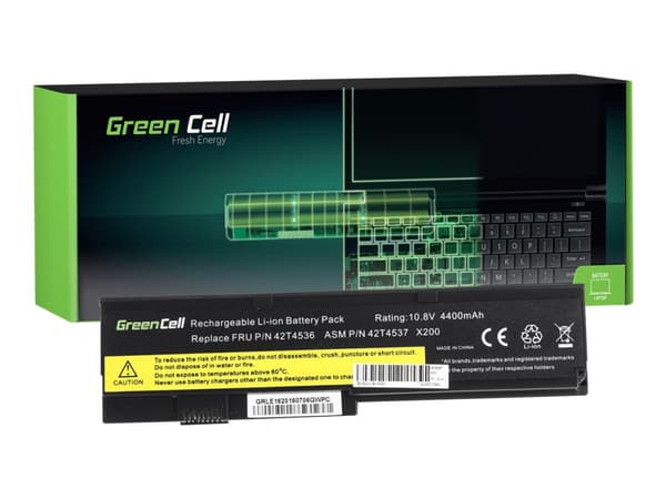 Green Cell - Batteri til bærbar PC (tilsvarer: Lenovo 42T4650) - litiumion - 6-cellers - 4400 mAh - svart - for Lenovo ThinkPad X200; X200s; X200si;