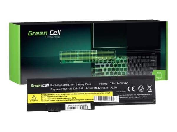 Green Cell - Batteri til bærbar PC (tilsvarer: Lenovo 42T4650) - litiumion - 6-cellers - 4400 mAh - svart - for Lenovo ThinkPad X200; X200s; X200si;