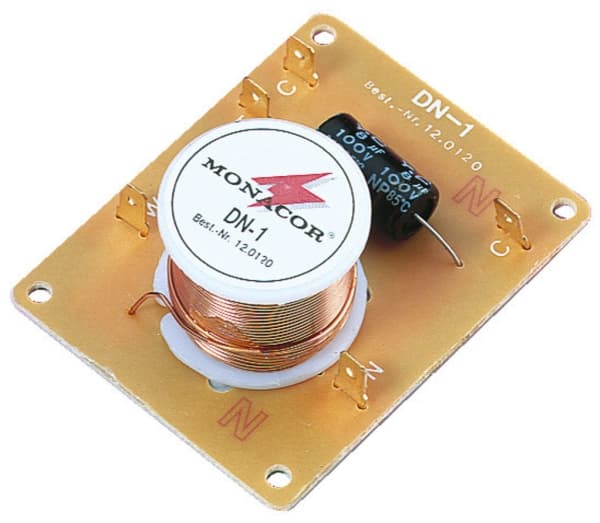 Monacor DN-1, Komponent-crossover, 3-veis systems, 60 W, 8 O, 2500 Hz, Gull