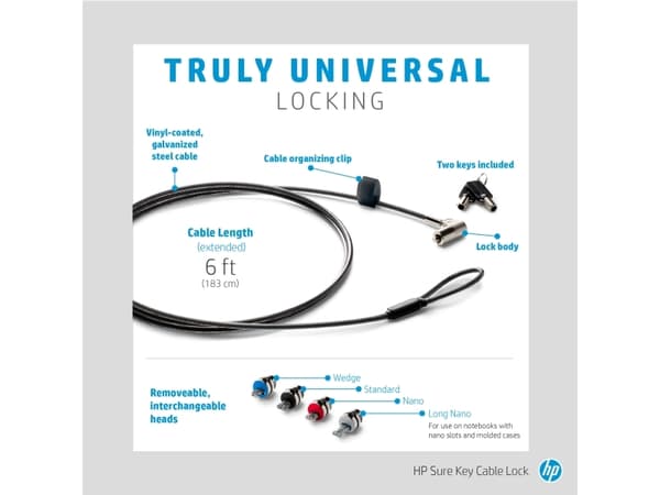 HP Sure Key - Sikkerhetskabellås - 1.83 m
