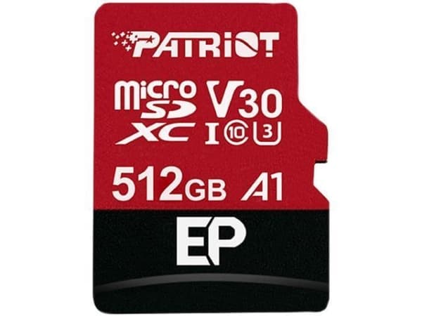Patriot EP Series - Flashminnekort (microSDXC til SD-adapter inkludert) - 512 GB - A1 / Video Class V30 / UHS-I U3 / Class10 - microSDXC UHS-I