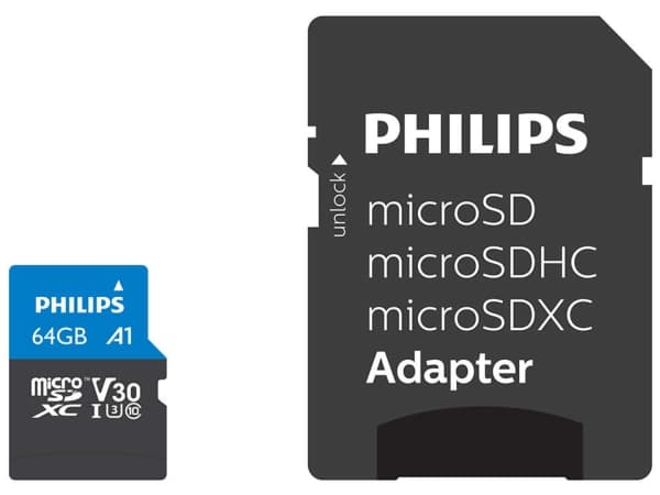 Philips Ultra Pro FM64MP65B - Flashminnekort (SD-adapter inkludert) - 64 GB - A1 / Video Class V30 / UHS-I U3 / Class10 - microSDXC