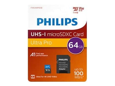 Philips Ultra Pro FM64MP65B - Flashminnekort (SD-adapter inkludert) - 64 GB - A1 / Video Class V30 / UHS-I U3 / Class10 - microSDXC