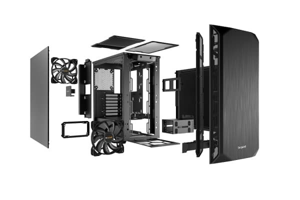 var tyst! Pure Base 500 - Miditower - ATX / Micro-ATX / ITX - ingen strömförsörjning - USB / Audio - Svart (inkl. 2 x Pure Wings 2 fläktar)
