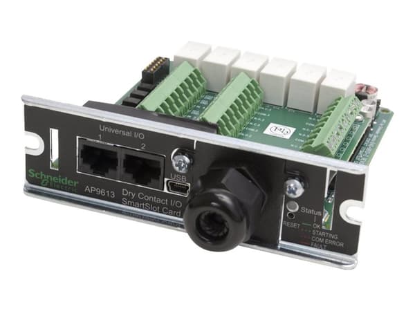 Schneider Dry Contact I/O SmartSlot-kortti - UPS-hallintamoduuli - lajittelu - P/N: SMTL1000RMI2UC, SMX1000C, SMX1500RM2UC, SMX1500RM2UCNC, SMX750C,