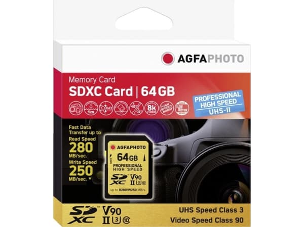 AgfaPhoto 10621, 64 GB, MicroSDXC, Klass 10, UHS-I, 280 MB/s, 250 MB/s