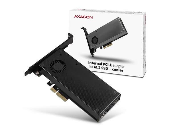 AXAGON PCEM2-DC PCIe 3.0 x4-adapter, 1x M.2 NVMe, 1x M.2 SATA, opptil 22110 - aktiv kjøling
