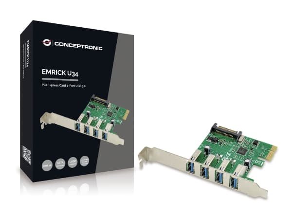 Conceptronic EMRICK U34, 4-ports USB 3.0 PCI Express-kort PCI Express Kort PCIe