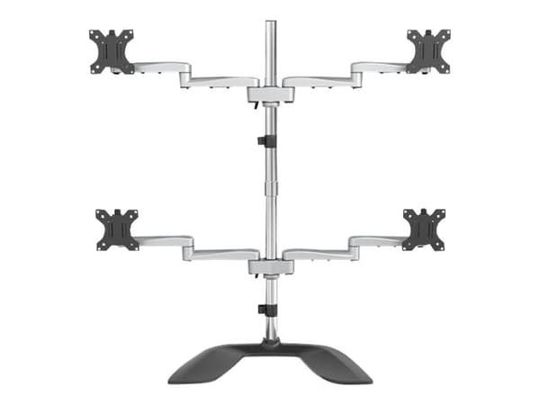 StarTech.com Desktop Quad Monitor Stand, Ergonomic VESA 4 Monitor Arm (2x2) up to 32", Free Standing Articulating Universal Pole Mount, Height Adjust