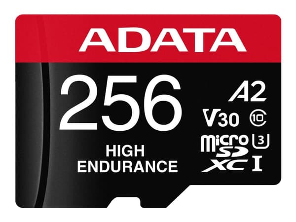 ADATA High Endurance - Flash-minneskort (microSDXC till SD-adapter inkluderad) - 256 GB - A2 / Video Class V30 / UHS-I U3 / Class10 - mikroSDXC UHS-I