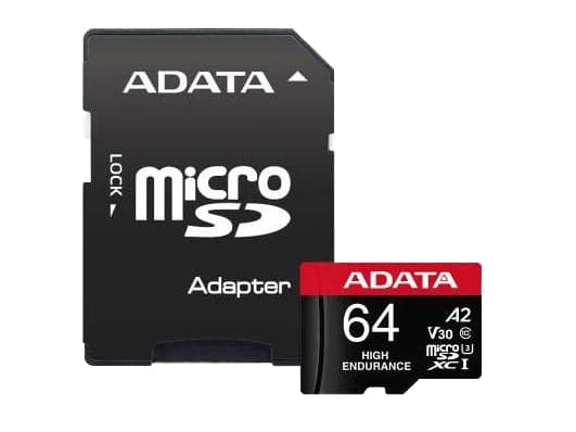 ADATA High Endurance - Flash-minneskort (microSDXC till SD-adapter inkluderad) - 64 GB - A2 / Video Class V30 / UHS-I U3 / Class10 - mikroSDXC UHS-I