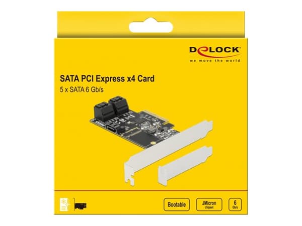 Delock PCI Express Card x4 > 5 x internal SATA 6 Gb/s - Kontrollerkort - SATA 6Gb/s - låg profil - PCIe 3.0 x4