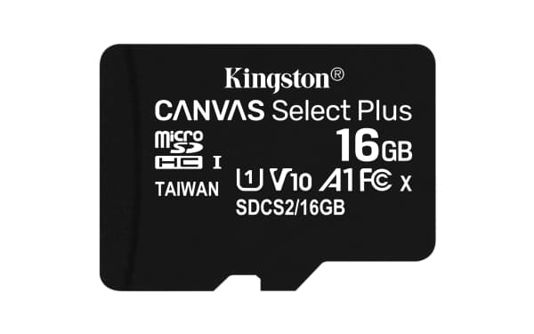 Kingston Canvas Select Plus - Flash-minneskort (adapter, microSDHC till SD inkluderad) - 16 GB - A1 / Video Class V10 / UHS Class 1 / Class10 - micro