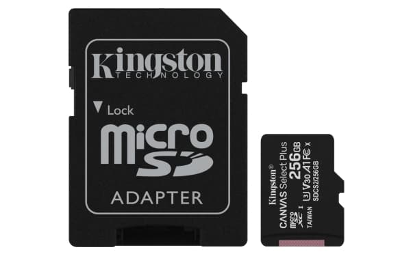 Kingston Canvas Select Plus - Flash-minneskort (microSDXC till SD-adapter inkluderad) - 256 GB - A1 / Video Class V30 / UHS Class 3 / Class10 - mikro