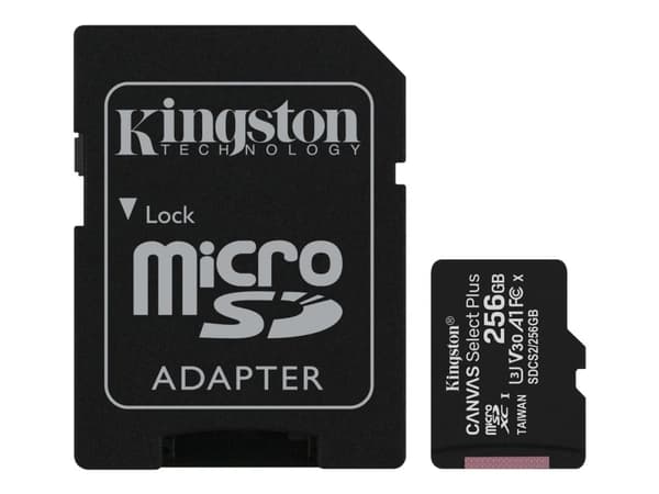 Kingston Canvas Select Plus - Flashminnekort (microSDXC til SD-adapter inkludert) - 256 GB - A1 / Video Class V30 / UHS Class 3 / Class10 - microSDXC