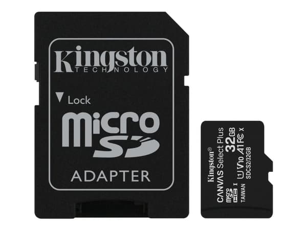 Kingston Canvas Select Plus - Flashminnekort (microSDHC til SD-adapter inkludert) - 32 GB - A1 / Video Class V10 / UHS Class 1 / Class10 - microSDHC