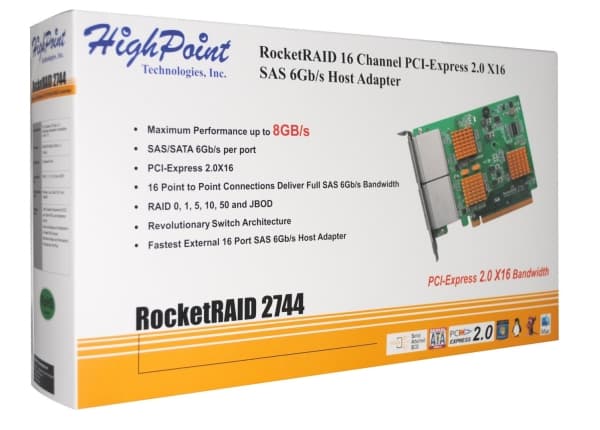 HighPoint RocketRAID 2744 - Diskkontroller - 16 Kanal - SATA 6Gb/s / SAS 6Gb/s - RAID 0, 1, 5, 10, 50, JBOD - PCIe 2.0 x16