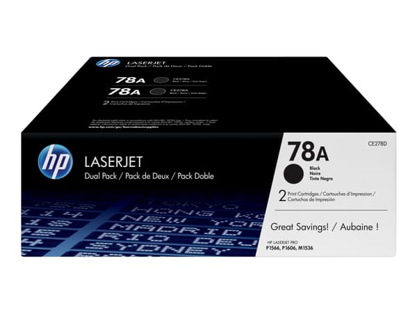 HP 78A - 2 pakker - sort - original - LaserJet - tonerpatron (CE278AD) - for LaserJet Pro M1536dnf, P1566, P1606DN