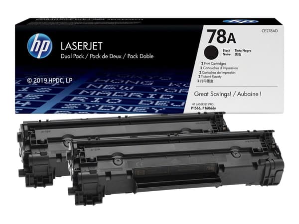 HP 78A - 2 pakker - sort - original - LaserJet - tonerpatron (CE278AD) - for LaserJet Pro M1536dnf, P1566, P1606DN