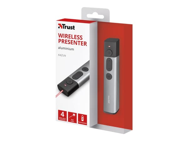 Trust Kazun Aluminium Wireless Presenter - Presentationsfjärrkontroll - 4 knappar - RF