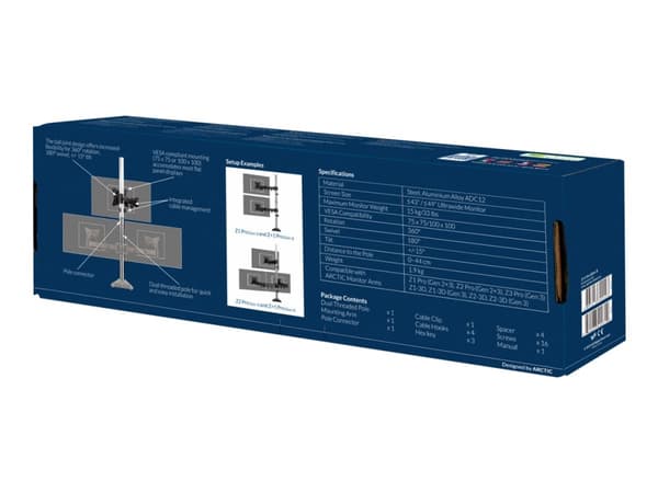 ARCTIC Z+1 Pro (Gen 3) - Kiinnityssarja (tanko, kiinnike, kiinnitysvarsi, kaapelikiinnike) - LCD-näytölle - teräs, lentokoneen ADC12-seos - mattamust