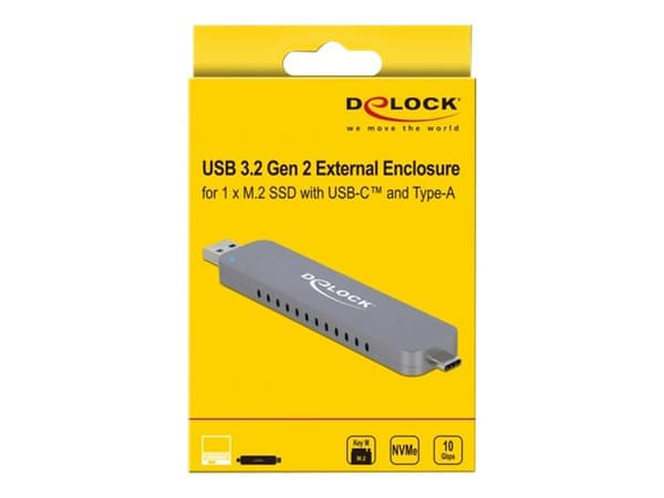 Delock - Drevkabinett - M.2 - M.2 NVMe Card - USB-C, USB 3.2 (Gen 2) - sølv