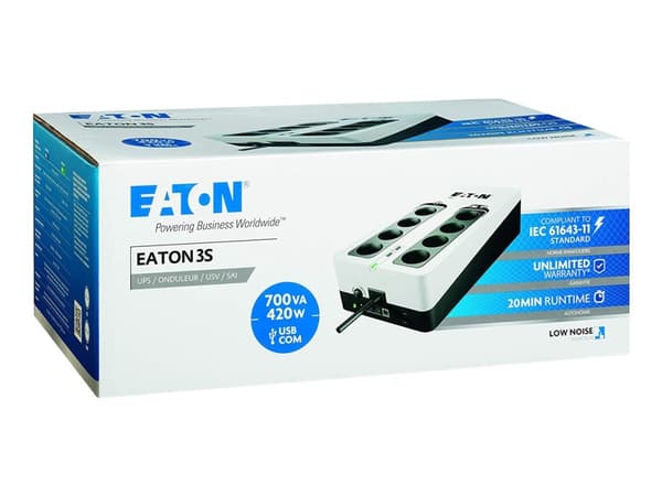 Eaton 3S 700 - UPS - AC 220-240 V - 420 watt - 700 VA - enkeltfase - USB - utgangskontakter: 8