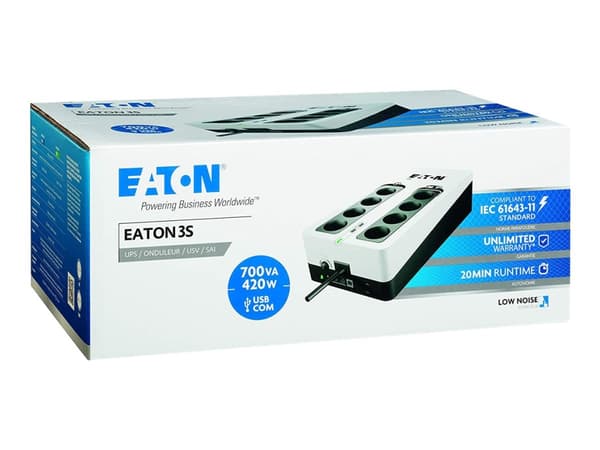 Eaton 3S 700 - UPS - AC 220-240 V - 420 watt - 700 VA - enkeltfase - USB - utgangskontakter: 8