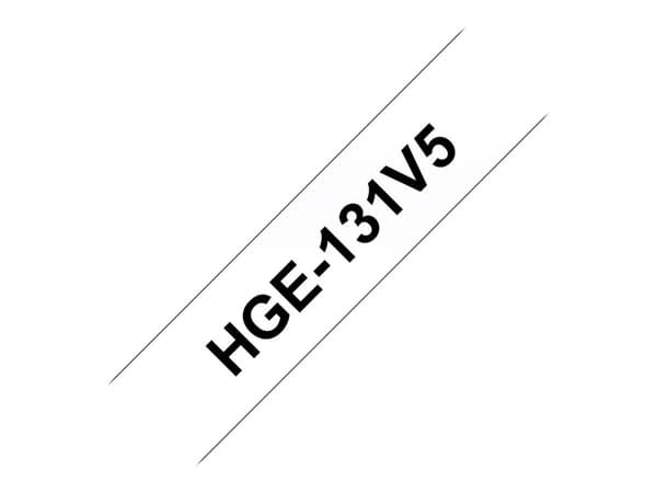 Brother HGE-131V5 - Svart på blank - Rull (1,2 cm x 8 m) 5 kassett(er) laminert teip - for P-Touch PT-9500pc, PT-9700PC, PT-9800PCN; P-Touch R RL-700