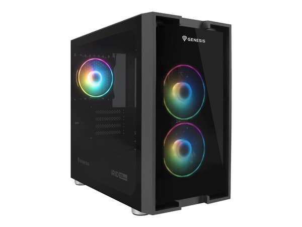 Genesis Irid 353 aRGB - Tower - micro ATX - genomskinlig sidopanel (härdat glas) - ingen strömförsörjning (ATX) - svart - USB/ljud