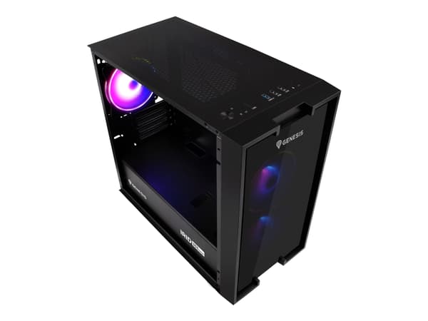 Genesis Irid 353 aRGB - Tower - micro ATX - genomskinlig sidopanel (härdat glas) - ingen strömförsörjning (ATX) - svart - USB/ljud