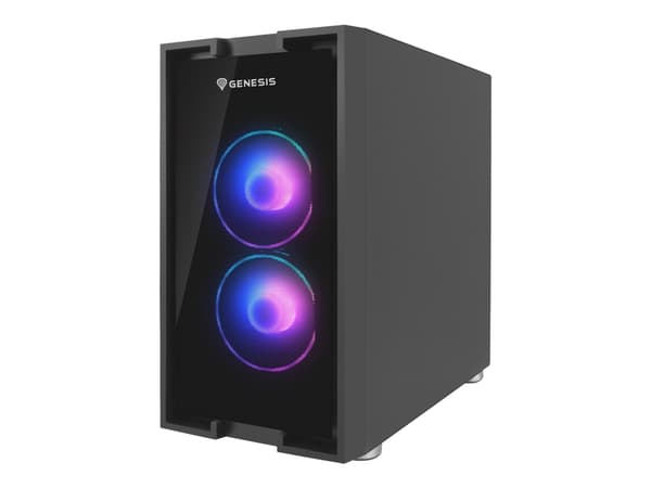 Genesis Irid 353 aRGB - Tower - micro ATX - genomskinlig sidopanel (härdat glas) - ingen strömförsörjning (ATX) - svart - USB/ljud Svart